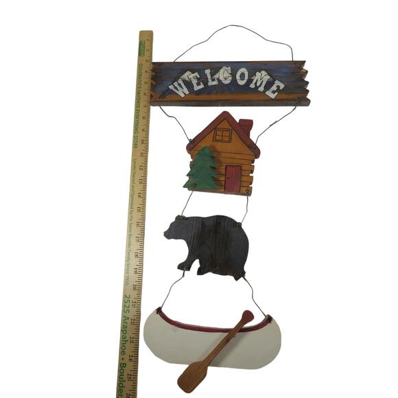 Rustic Cabin Bear Canoe Welcome Sign Wood Handcrafted Decor Approx. 25" Long - Picture 2 of 12